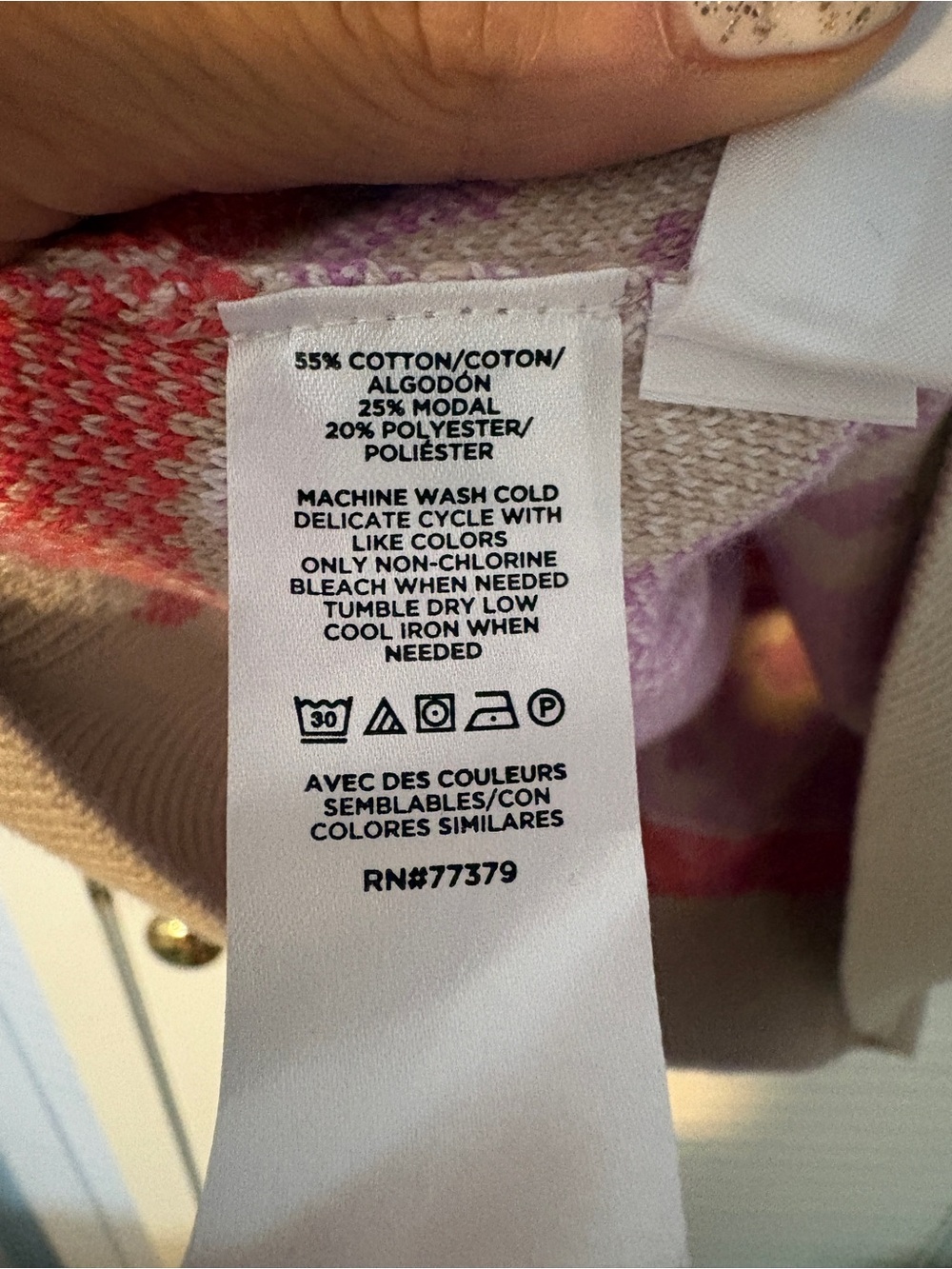 Ann Taylor Beige Knit Top with Red & Purple Floral Jacquard - Picture 3 of 4